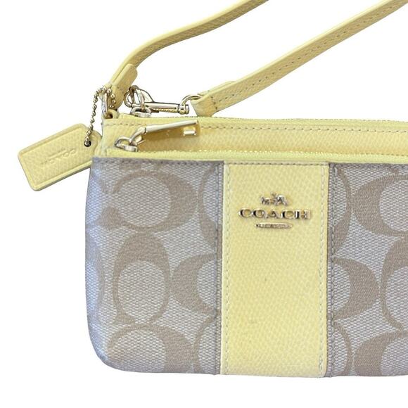 Coach PVC Leather Double Zipper Wristlet Wallet - Beige & Yellow - Picture 4 of 10
